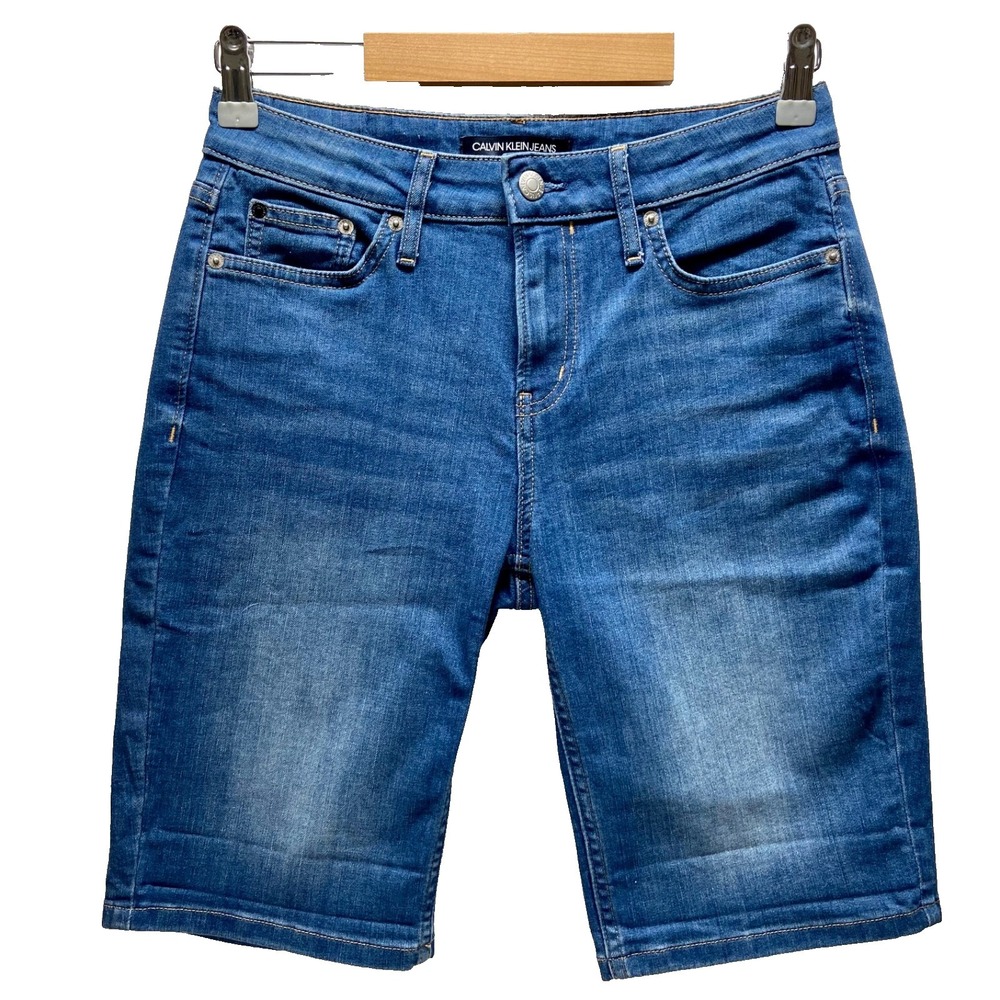 Calvin Klein Jeans Denim Bermuda Shorts Women's 6 Med Blue Casual‎ Stretch NWOT
